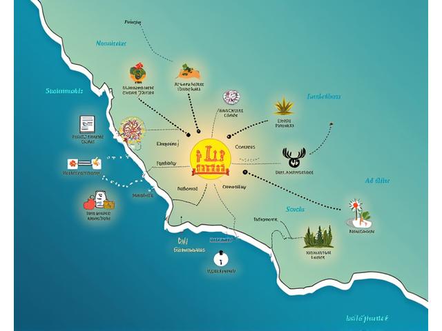 An infographic map highlighting Los Angeles with pins indicating local farms, producers, and businesses, demonstrating a sustainable event supply chain.