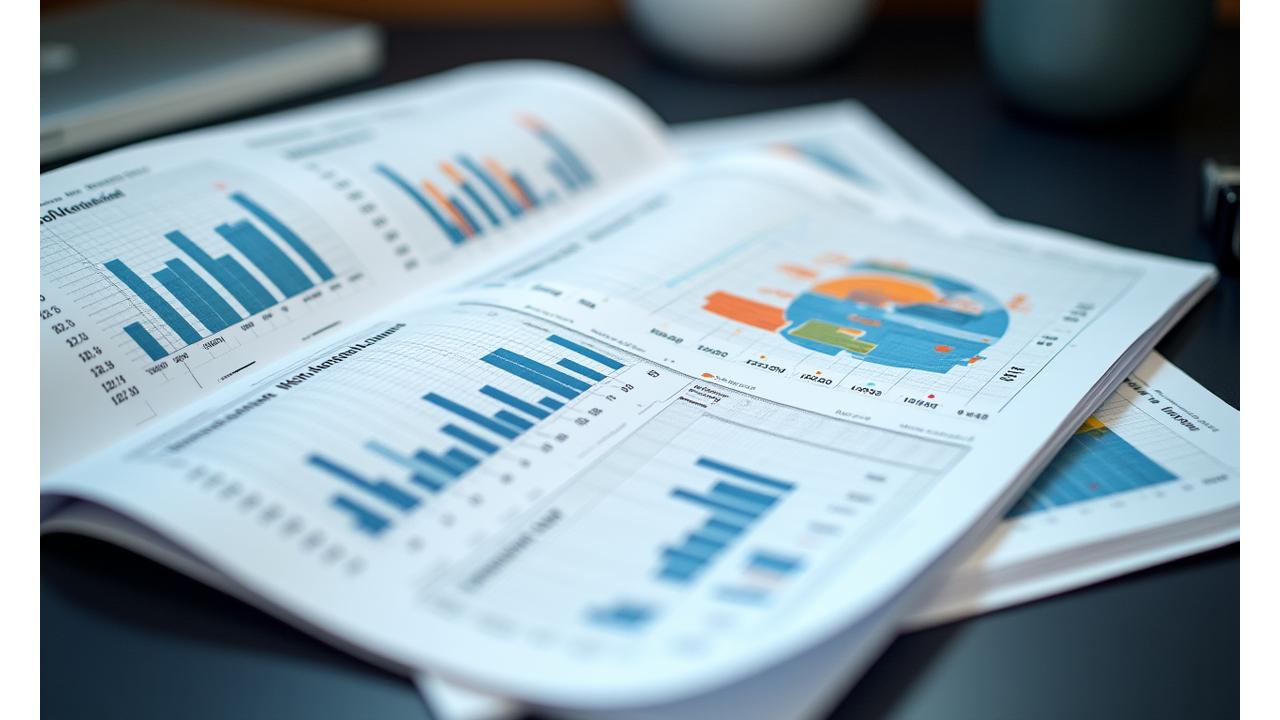 Close-up view of a detailed festival assessment report with graphs and charts