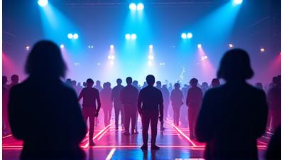 Audience interacting with responsive light and visual effects on a stage