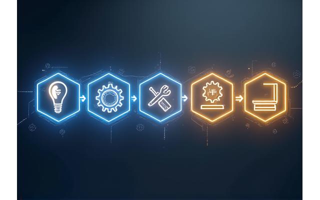 Interactive flowchart showing the stage design process from concept to installation with 3D models and technical diagrams