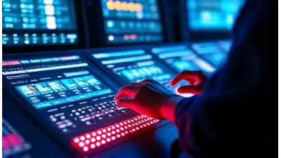 Technician operating complex stage controls from a central command hub