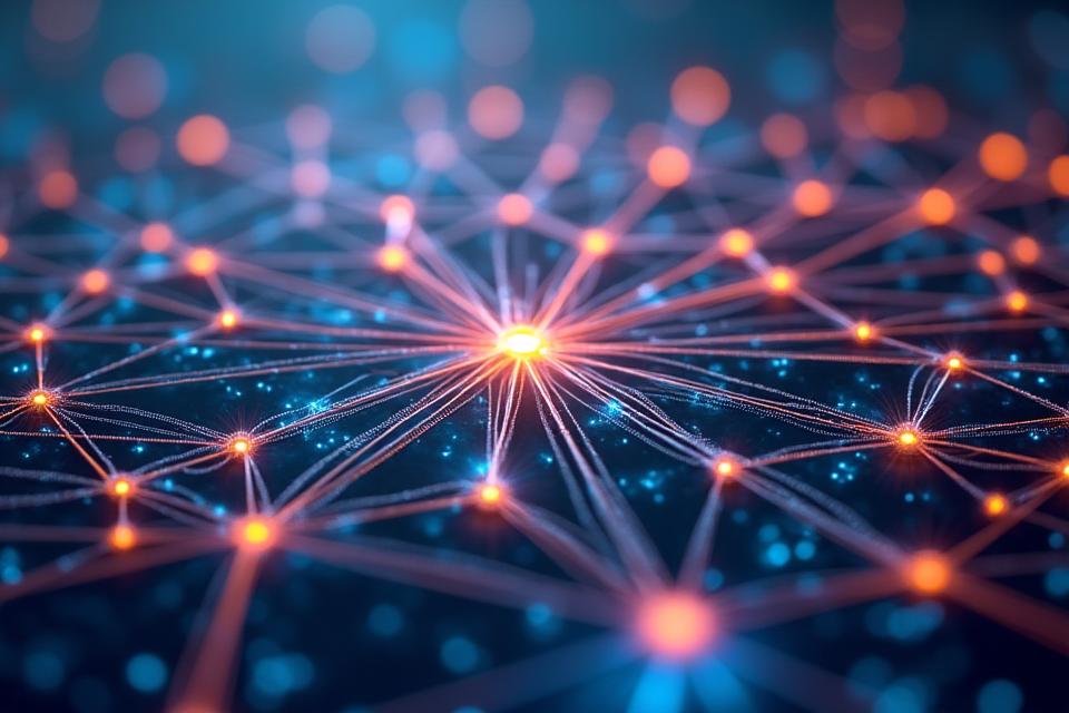 Interconnected glowing lines representing a strong professional network, overlaid on a blurred image of a bustling festival, indicating connections to success.