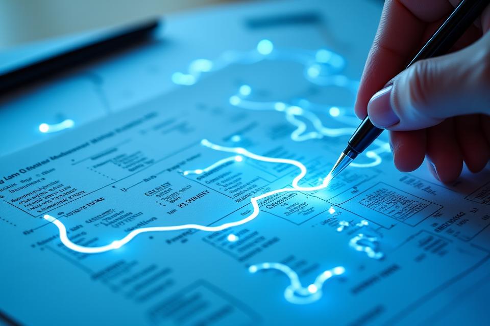 Complex legal documents and flowcharts overlaid with a 'roadmap' metaphor, symbolizing guidance through regulations.